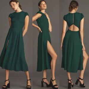 Reformation Emerald Green Open Back Midi Dress Slit Size 10